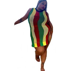 Rasta Dress Fishnet Dress Jamaican Dress Free Size Beach Dress Festival Dress